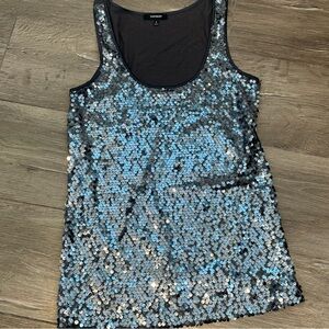 Express Y2K Sequin Tank Top in Silver